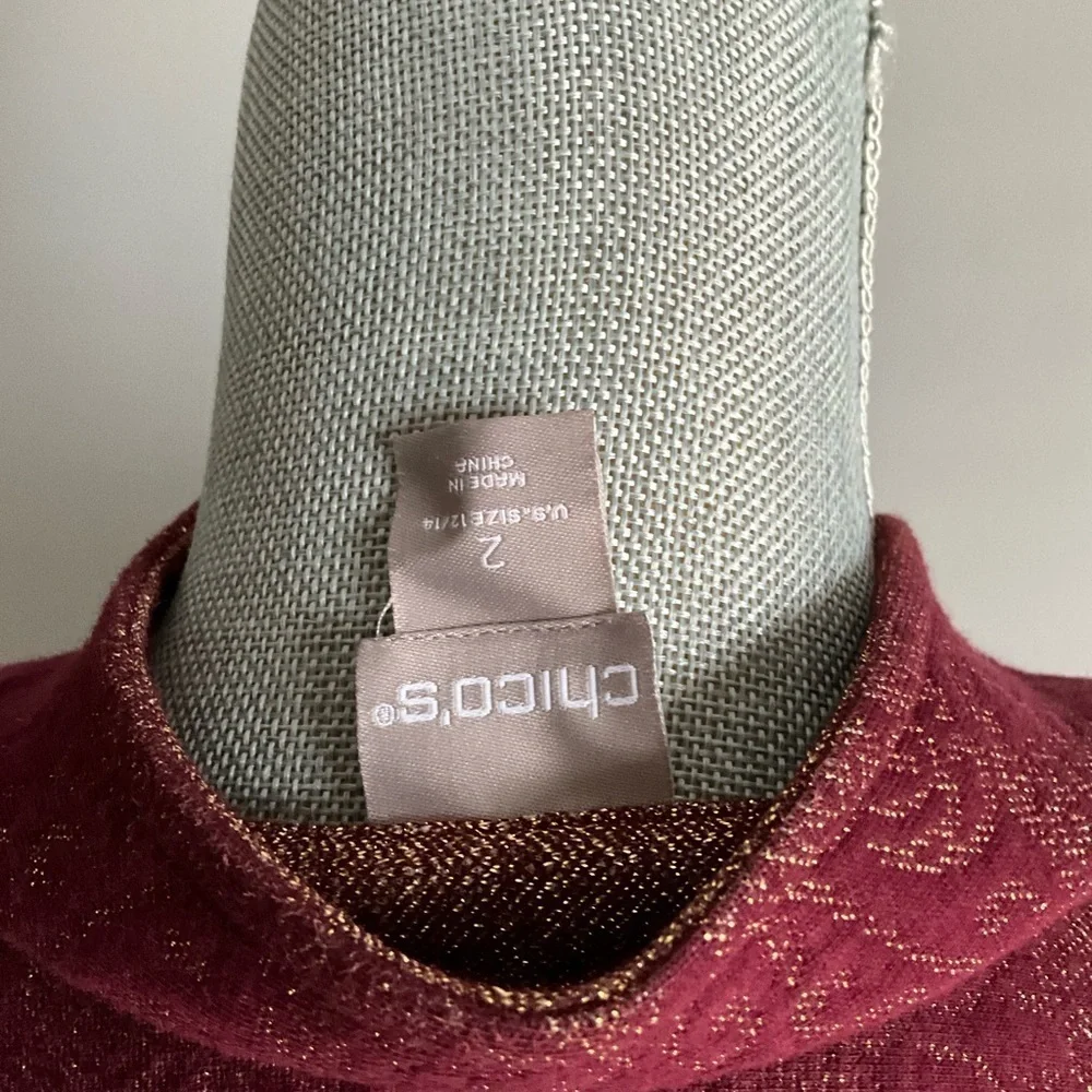 CHICO'S | LONG JACKET SIZE 2 BURGUNDY GOLD - Picture 6 of 10